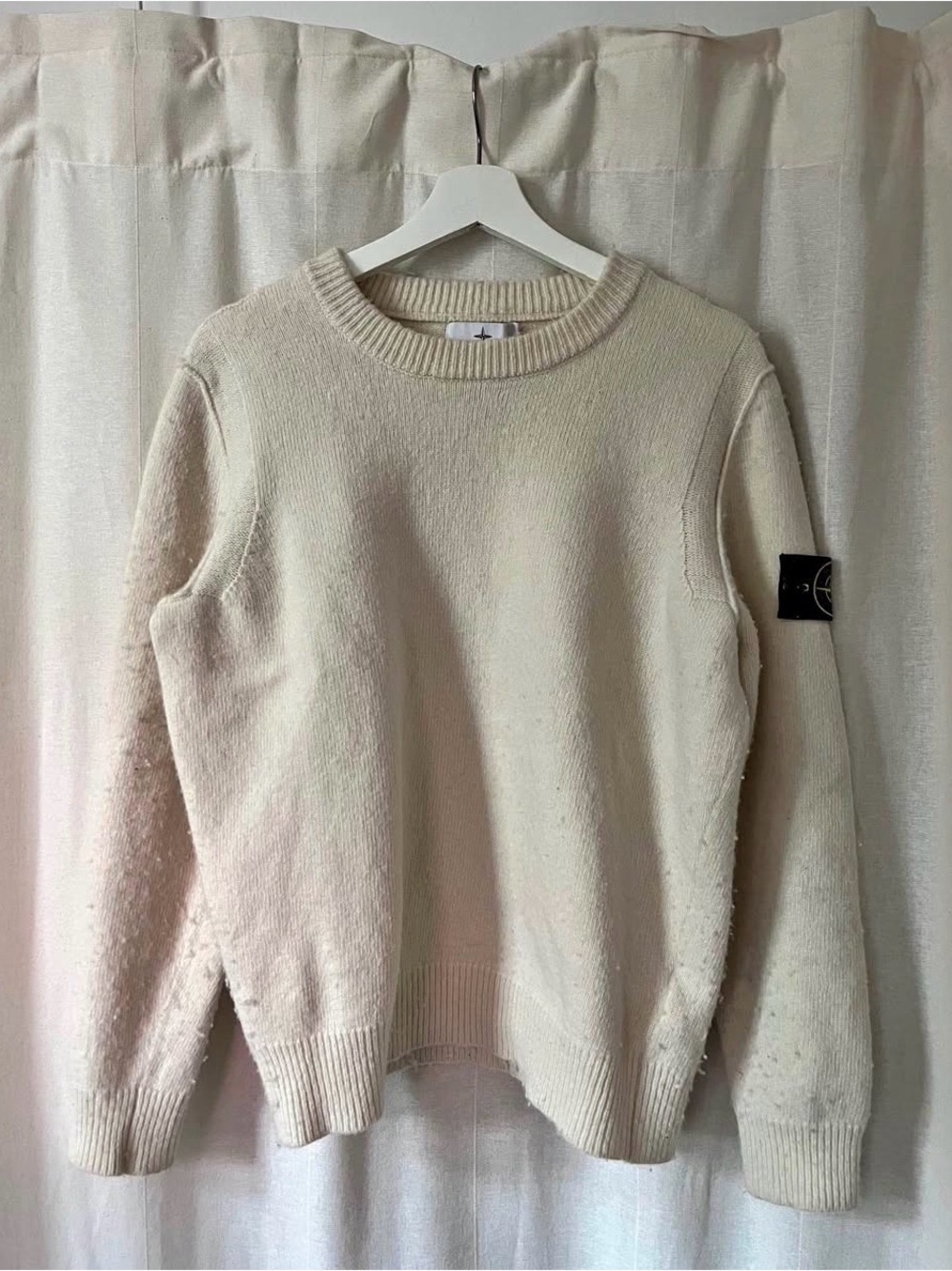 Stone Island Cream Knit Sweater with Black Patch